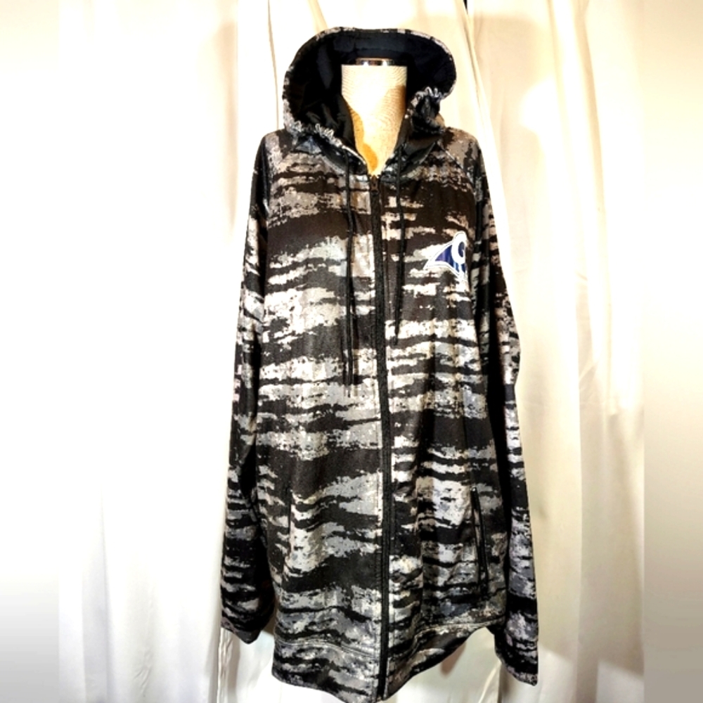 NFL Rams Hoodie, Men Zubaz Style: Gray/Black Camo, ZipUp, Logo, Hood, 2/3X - Picture 3 of 13